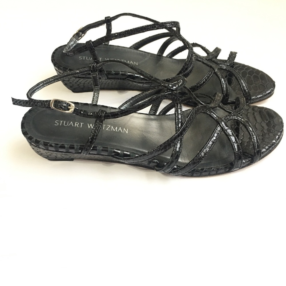 Stuart Weitzman Black snake skin sandals size 10